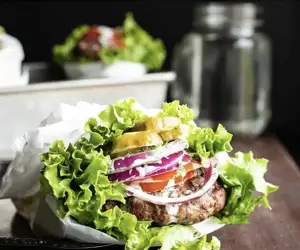 Saloon Burger...No bun, lettuce wrap-style.